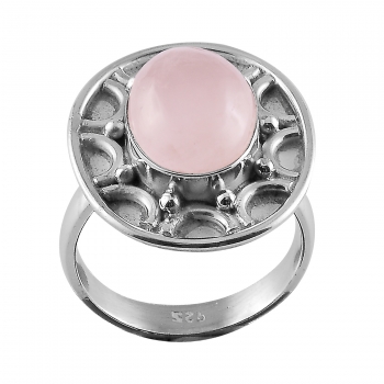 Ethnic Indian design pure silver handmade pink rose quartz ring